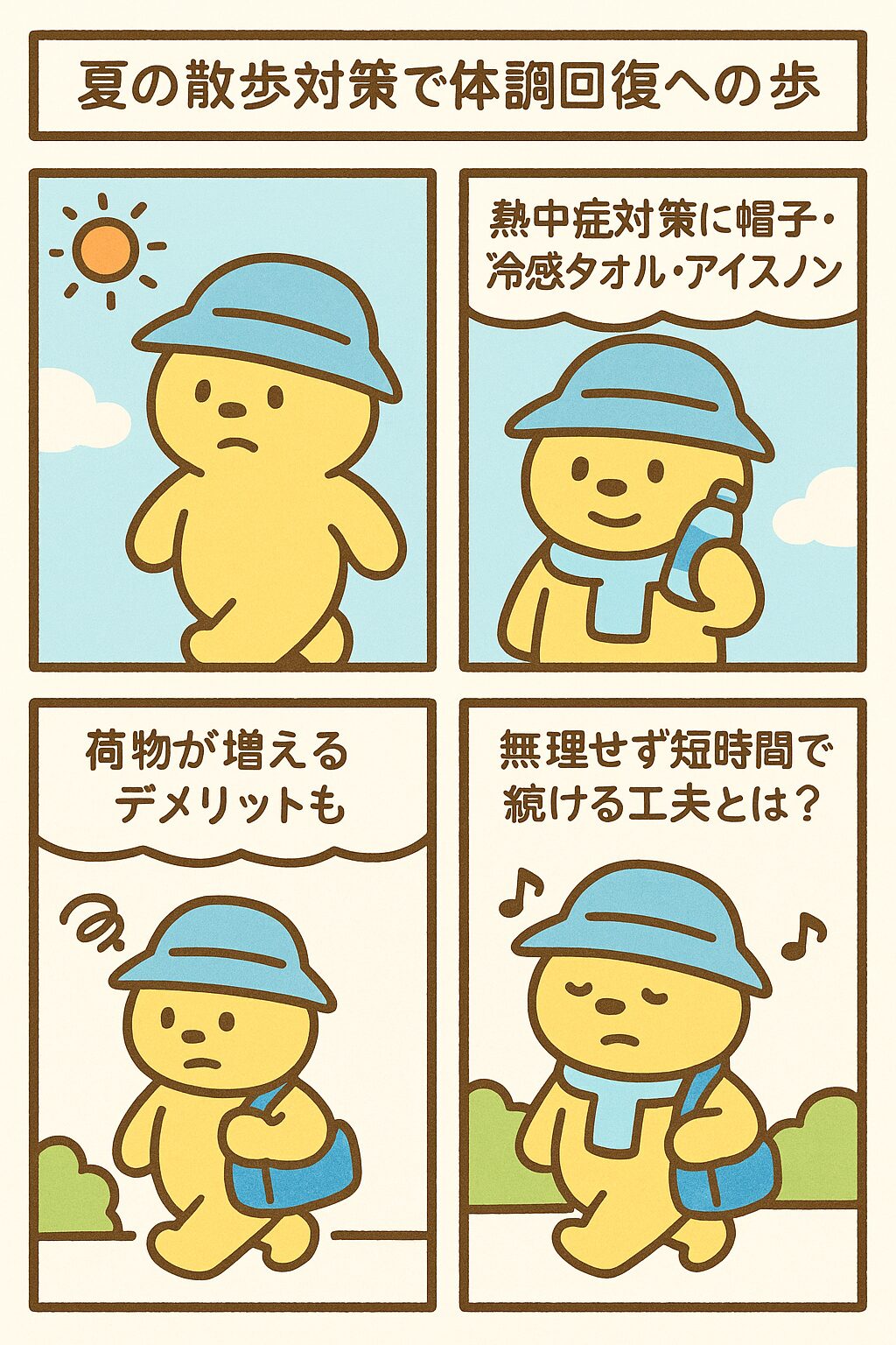夏の散歩対策で体調回復の歩み (AI画像)